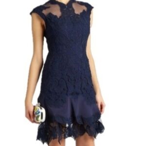 Jonathan Simkhai Royal Blue Lacey Cap Sleeve Fitted Knee Length Dress